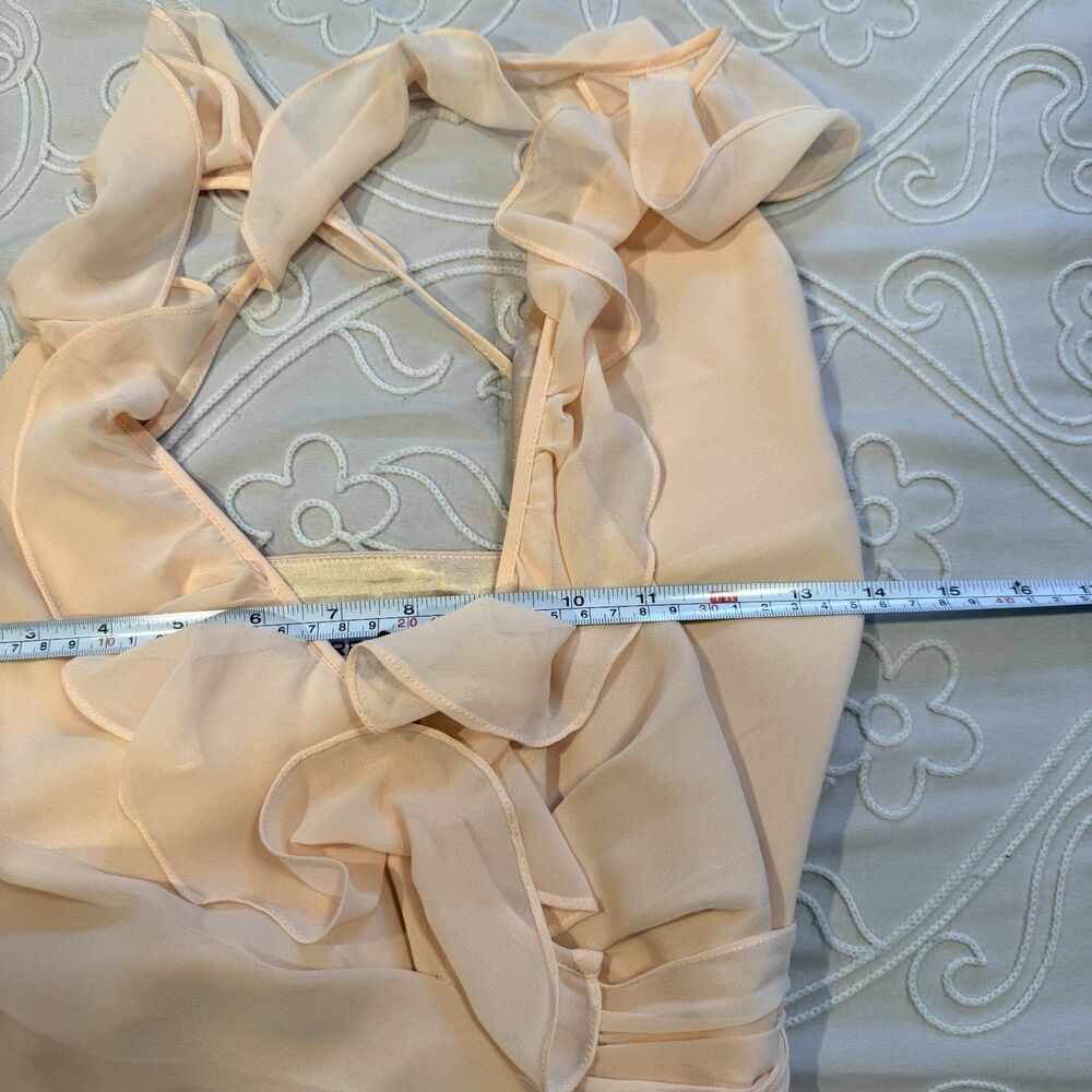 Ceremony by Joanna August Lacy Ruffle Trim Wrap Chiffon Gown Dress Size XS - Picture 11 of 13